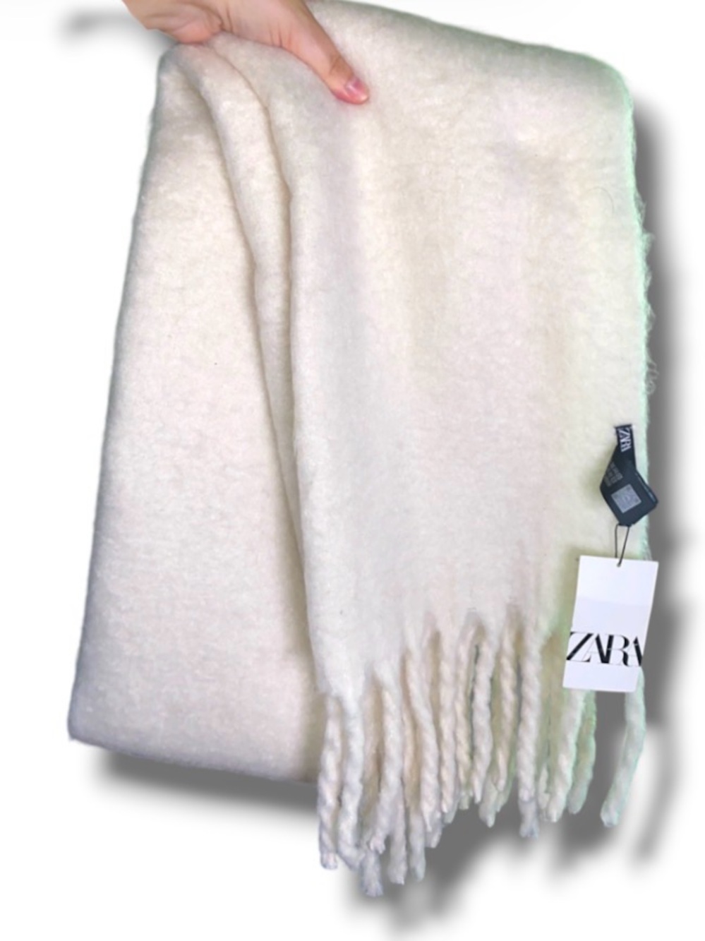 ZARA Cream Fringe Mohair-Feel Scarf